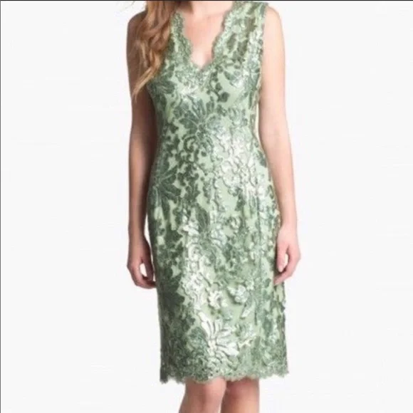 Tadashi Shoji | Dresses | Tadashi Shoji Sequined Lace V Neck Dress |  Poshmark